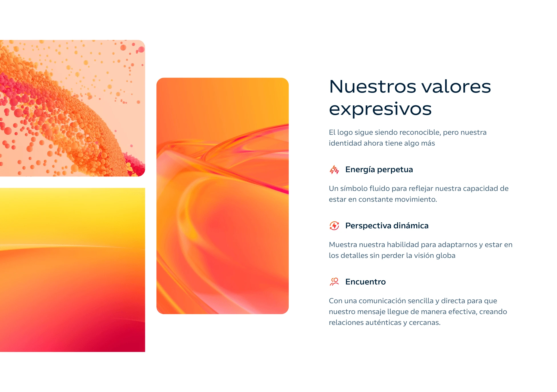Repsol expressive values section featuring perpetual energy, dynamic perspective and connection.